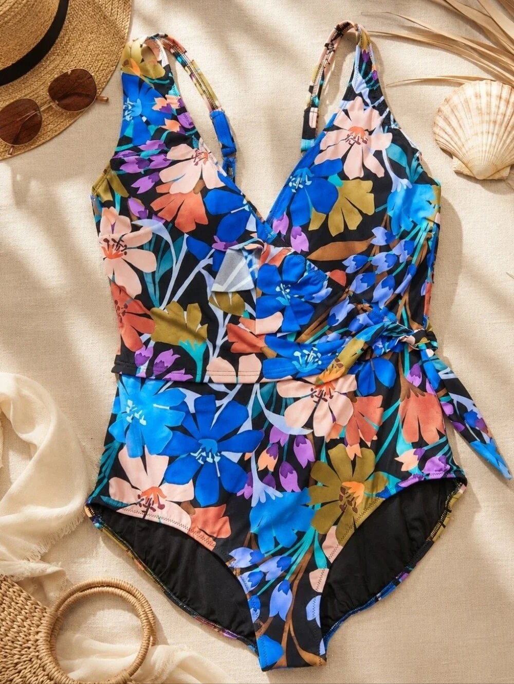 NWT Profile by Gottex 18W Floral Surplice One Piece Swimsuit Tummy Control $178